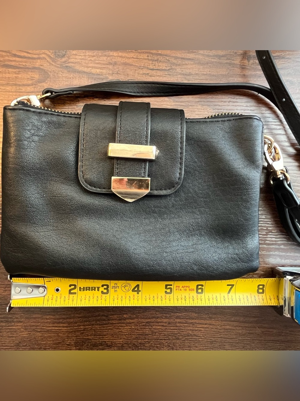 Miztique Black Vegan Leather Crossbody Bag Gold Hardware Buckle Detail - Picture 5 of 16